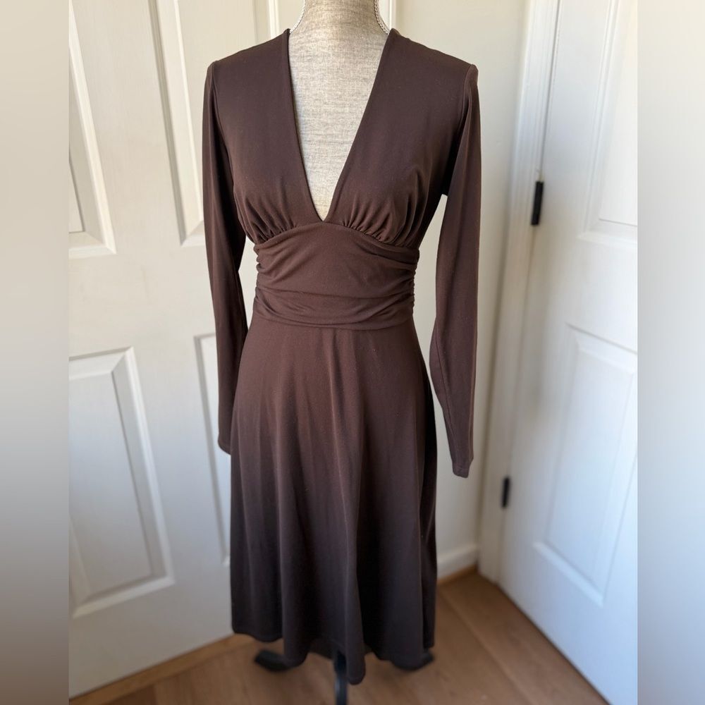Susana Monaco Brown Stretchy V Neck Dress Size Large
